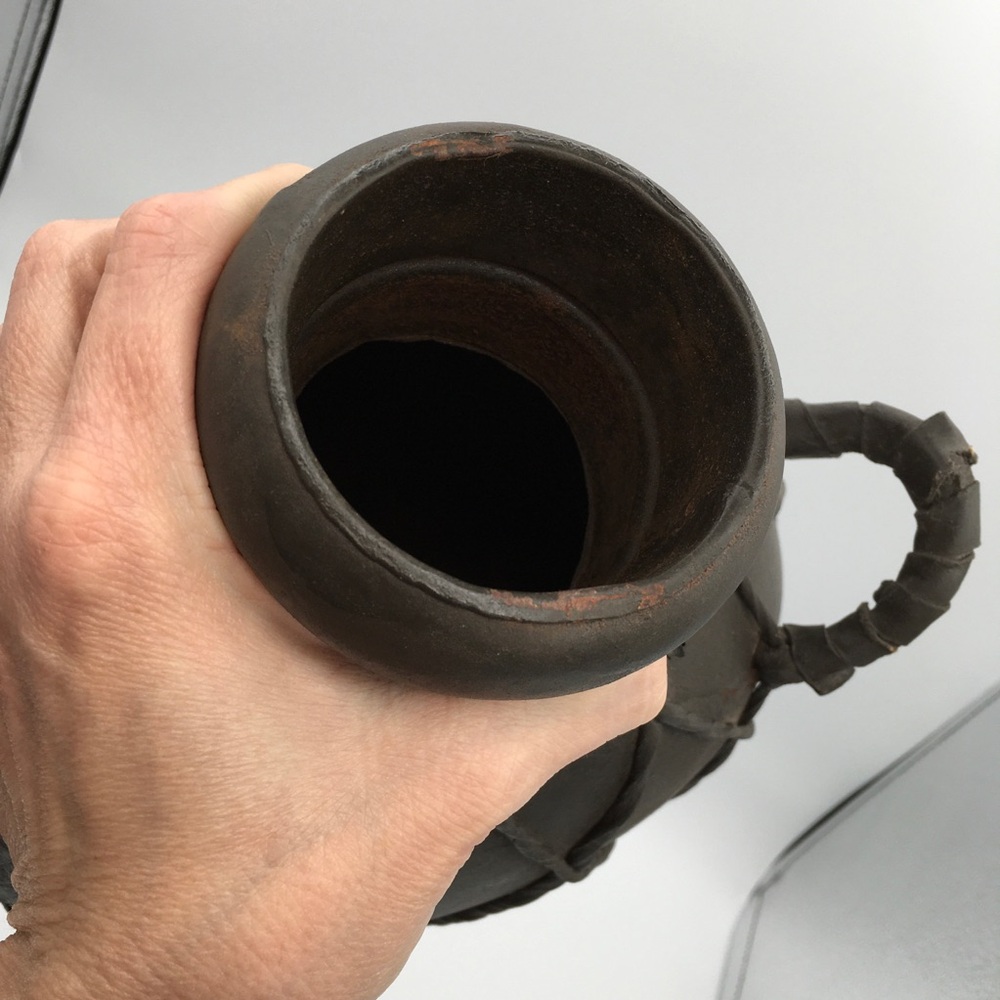 Italian Decorative Leather Wrapped Metal Canteen Water Jugs 12” & 8” Set of 2 - Picture 5 of 16